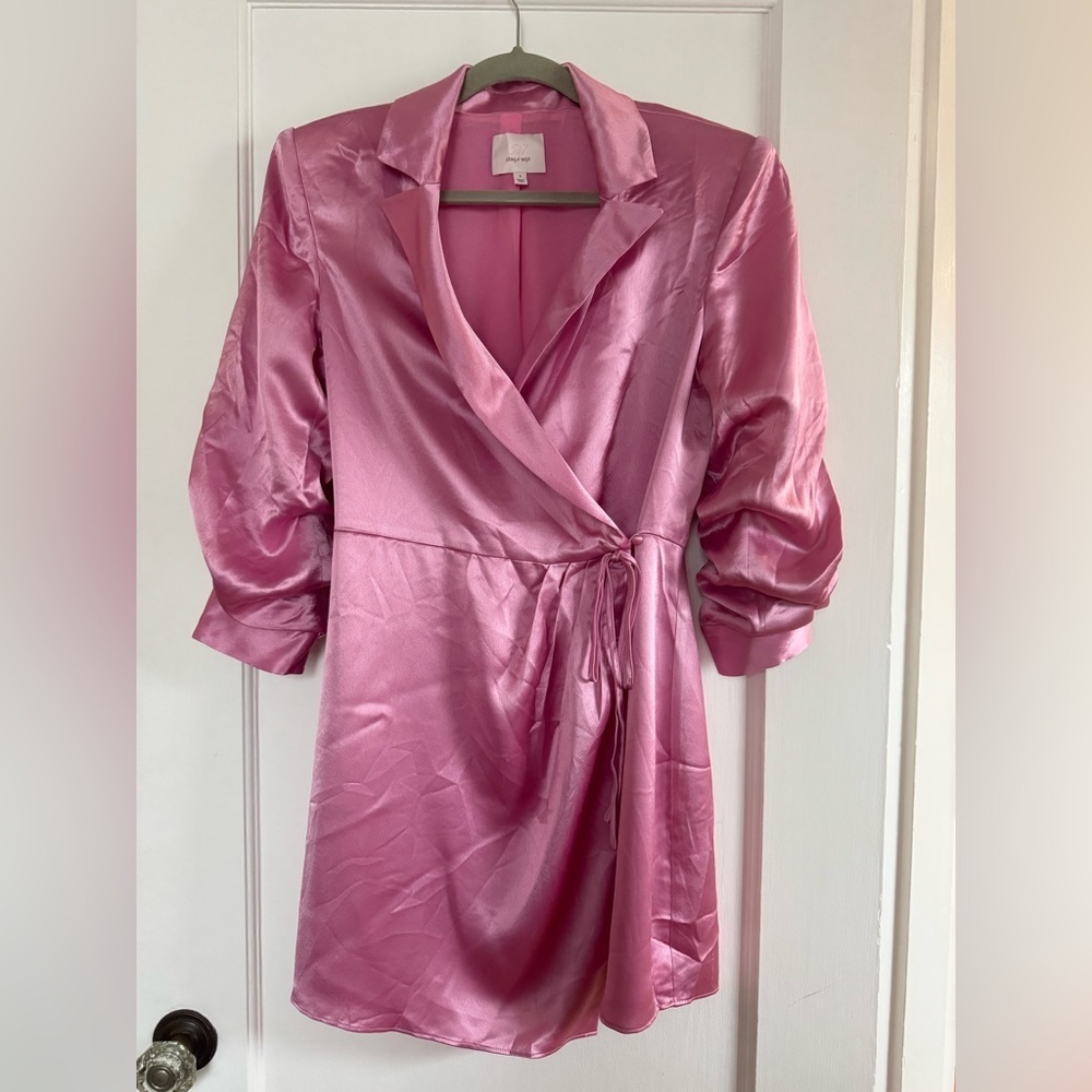 57 Cinq A Sept Pink Satin Wrap Dress
